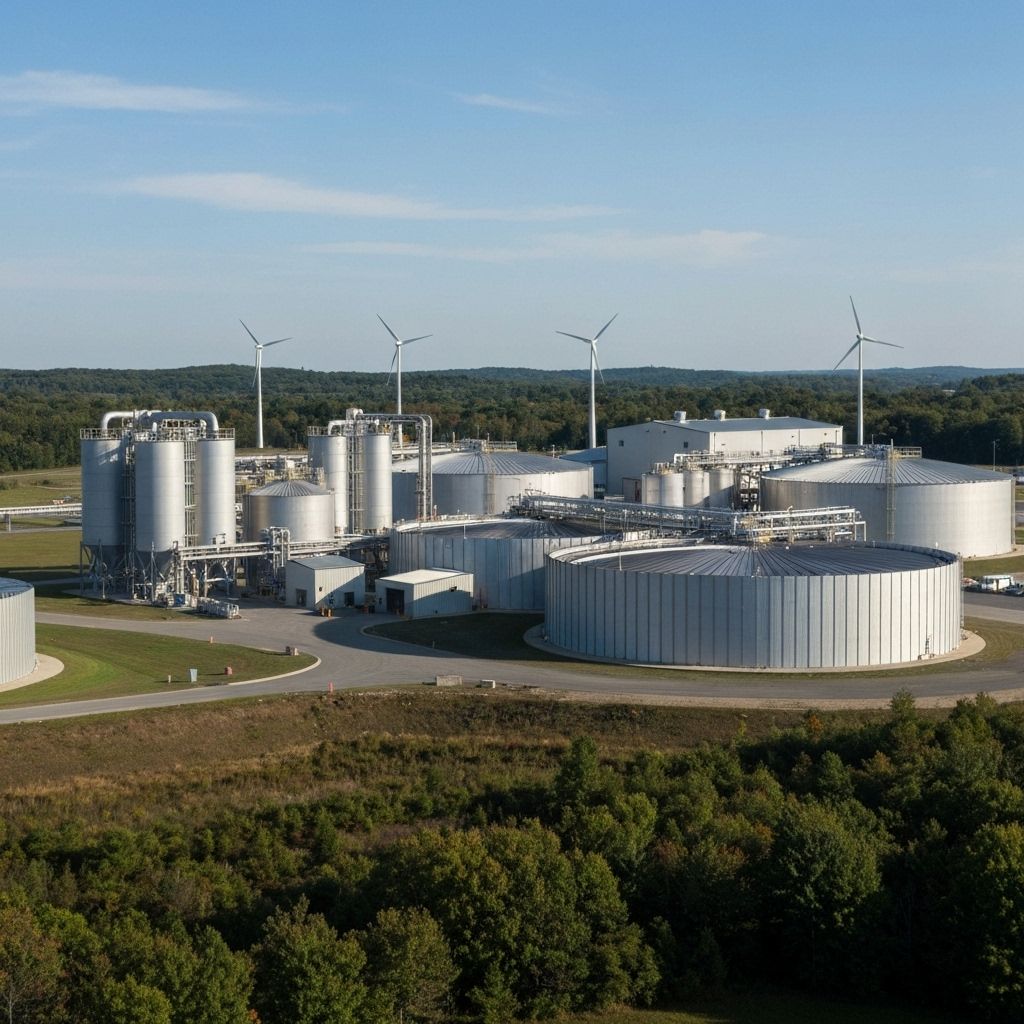 Massachusetts biodigester facility showing commercial-scale anaerobic digestion infrastructure
